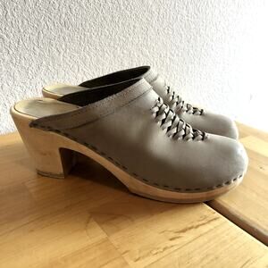 No. 6 Wear in Good Health Women's Taupe Suede Heeled Clogs, Size 41